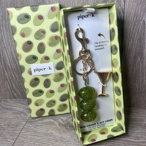 🍸🫒 Piper.k Bag Charm Keychain – Glitter Olives & Martini Glass –Giftable NWT 🫒🍸